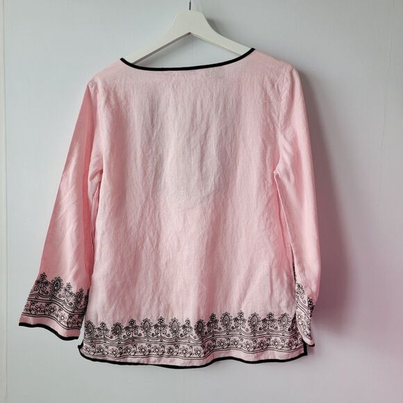 Richard Malcolm womens 100% Irish Linen Top size 8 Embroidered v-neck - Picture 2 of 9